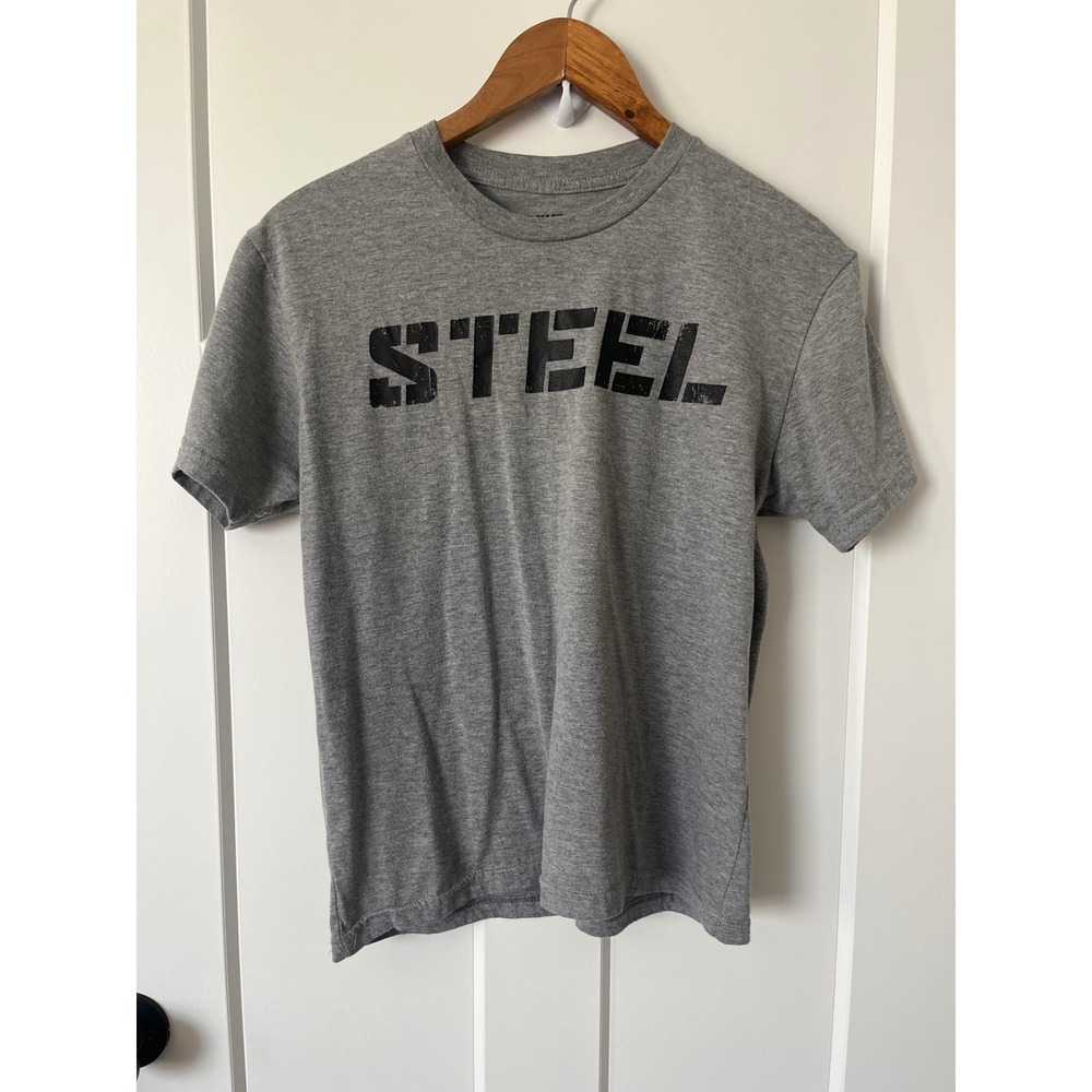 STEEL Graphic T Shirt Grey Short Sleeve Women's XS Athletic Gym Workout